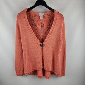 Soft Surroundings Crochet Back Cardigan Sweater Single Button Peach Size Large